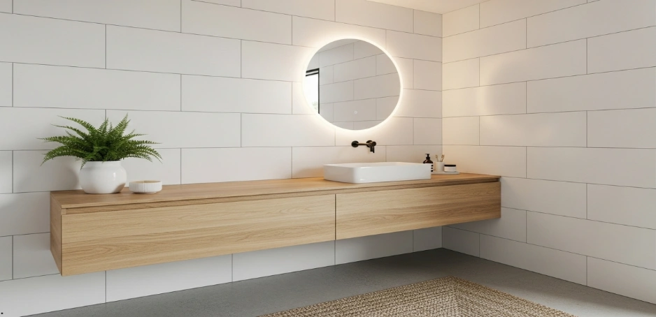 Tile, Vanity, Flooring, and Lighting